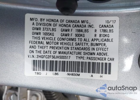 2018 Honda Civic Lx z USA, uszkodzony, nr VIN 2HGFC2F56JH500517